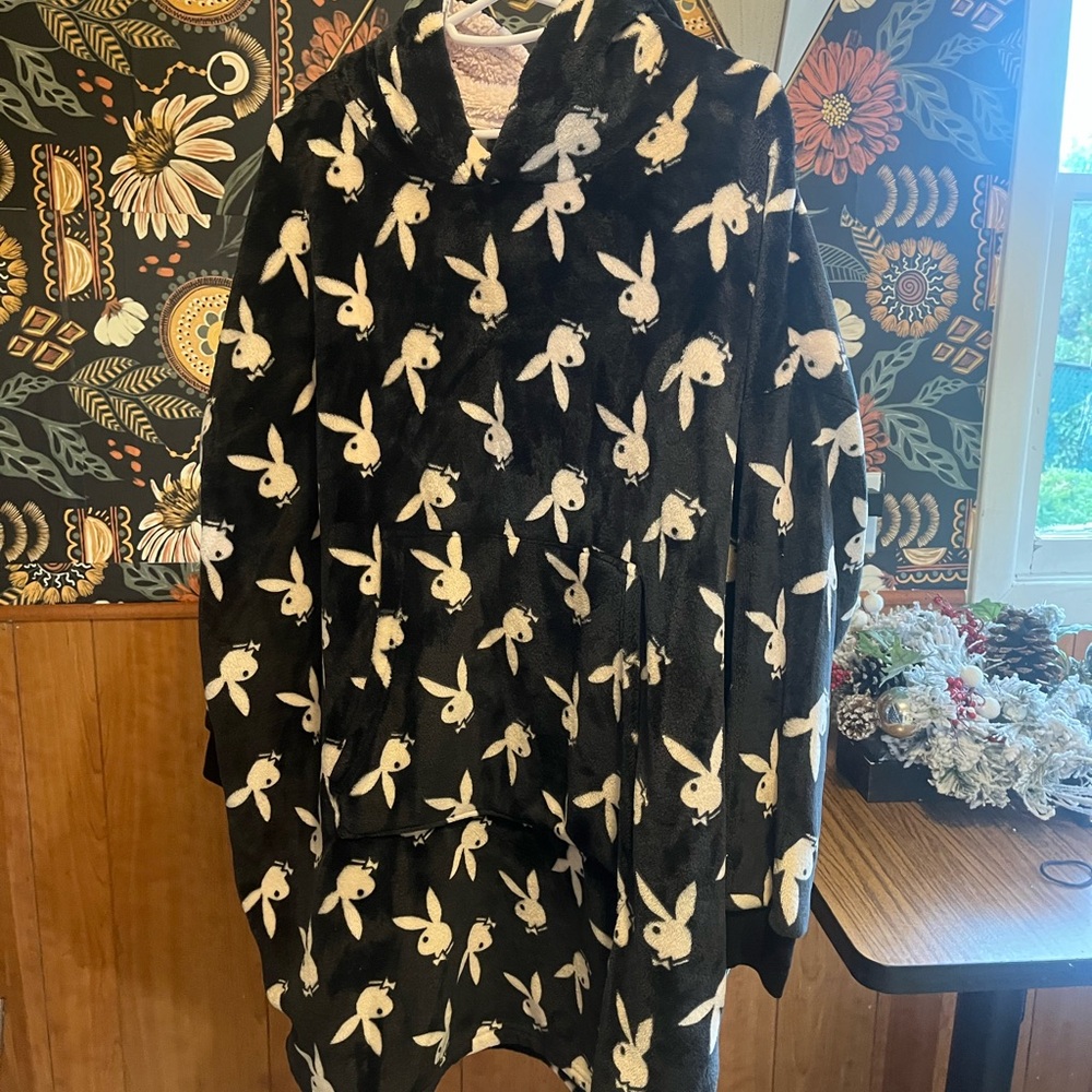 PLAYBOY Black Fuzzy Oversized Hoodie